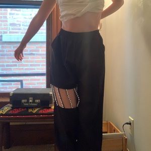 Black jogger sweatpants with faux pearl accents size small